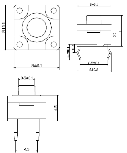 8*8防水輕觸開(kāi)關(guān) 尺寸圖